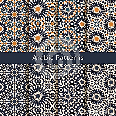 Set of eight seamless vector arabic geometric patterns. design for packaging, covers, interiors Vector Illustration